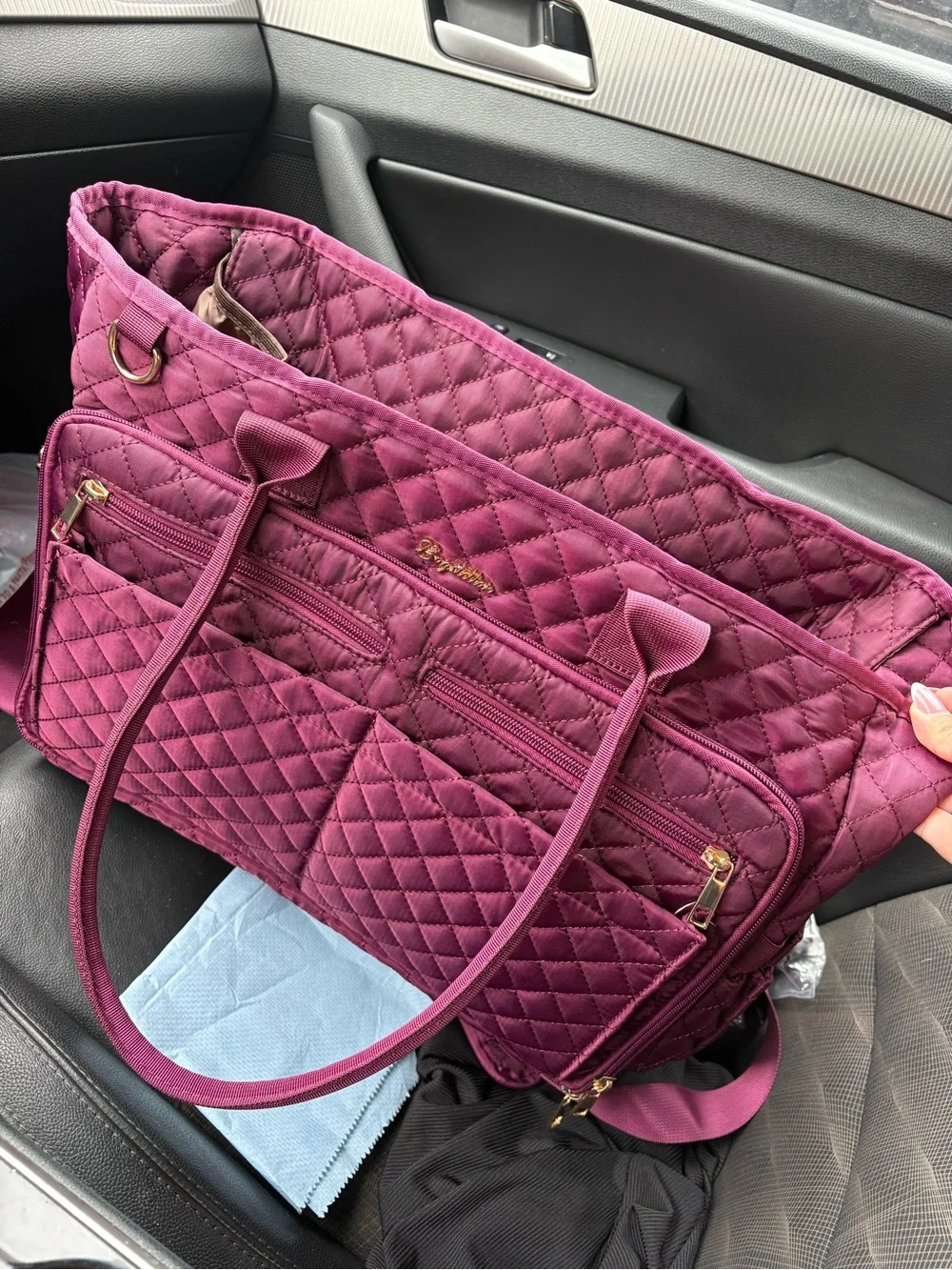 Quilted Shoulder Tote Bag in Deep Plum